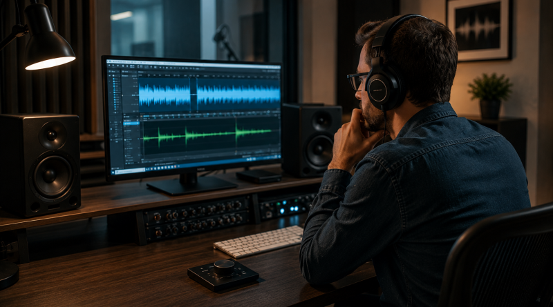 Audio producer reviewing voice content during editing session