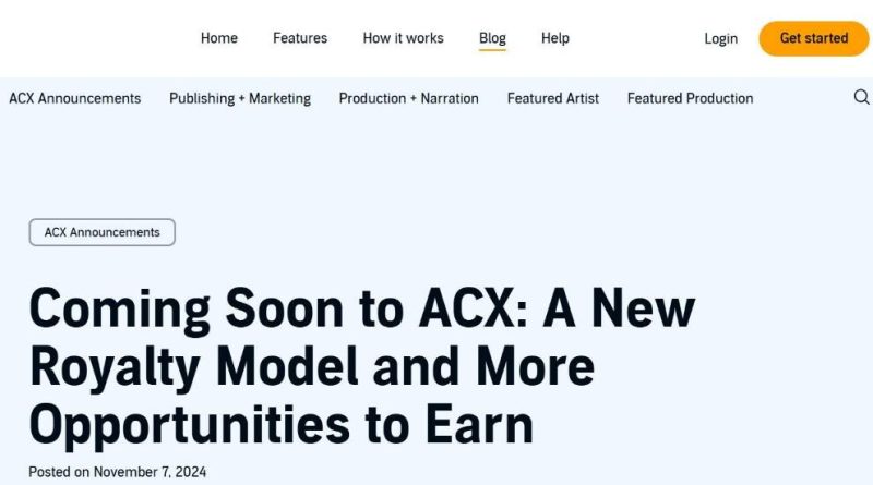 Screenshot of the ACX blog announcement Coming Soon to ACX: A New Royalty Model and More Opportunities to Earn. Image: ACX