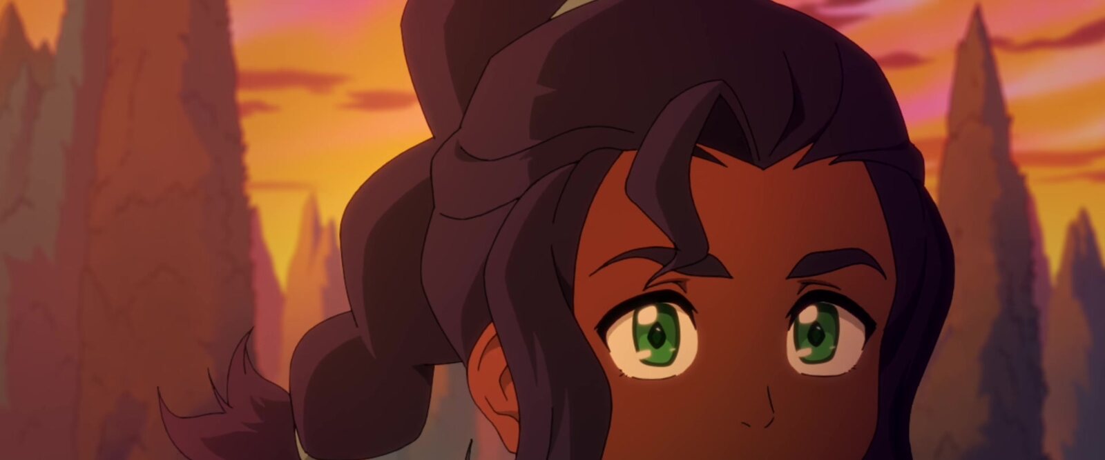 Primer plano de Pavi, la joven maestra tierra del centro de Avatar: Seven Havens, del avance oficial. Imagen: Paramount+ y Avatar Legends