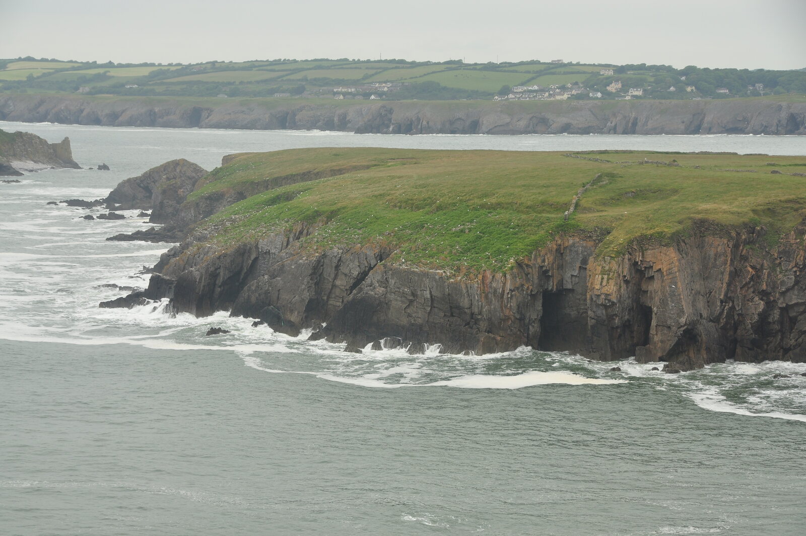 Cliffs on Caldey Island off Pembrokeshire, the setting of The Caldey Island Murders. Image: Nilfanion, Wikimedia Commons, CC BY-SA 4.0