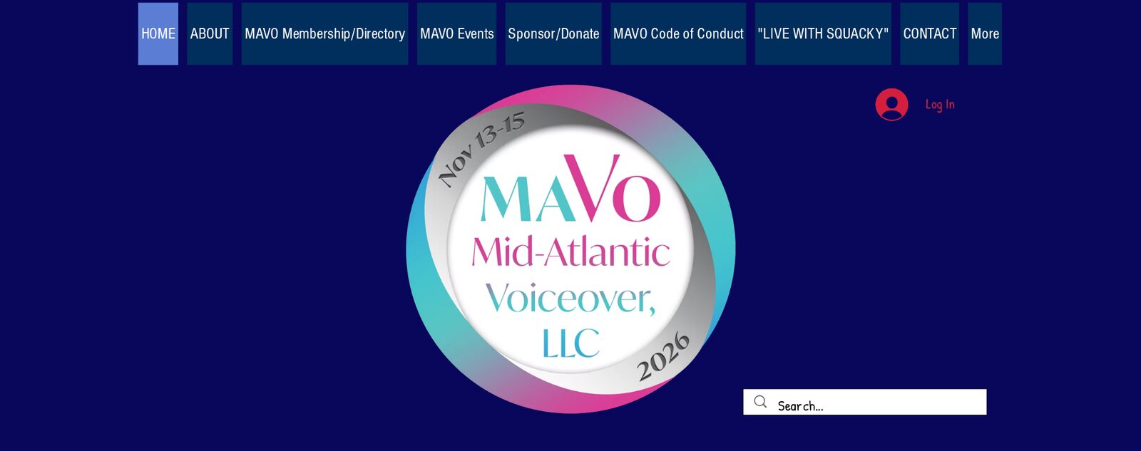 Captura de la página de inicio de Mid-Atlantic Voiceover con el logo de MAVO 2026 y las fechas del 13 al 15 de noviembre. Imagen: Mid-Atlantic Voiceover, LLC