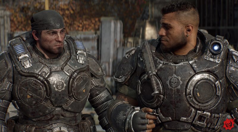 Marcus Fenix y Dom Santiago con sus armaduras gastadas en Gears of War: E-Day. Imagen: Xbox Game Studios