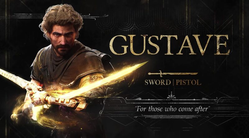 Gustave, el protagonista de Clair Obscur: Expedition 33 con la voz de Charlie Cox, con una espada dorada brillante en su tarjeta de personaje del tráiler oficial. Imagen: Sandfall Interactive, Kepler Interactive
