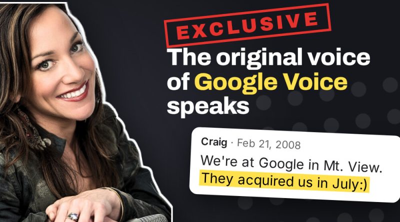 Laurie Burke, the original voice of Google Voice, beside a red Exclusive stamp and a February 2008 email from Craig that reads: We're at Google in Mt. View. They acquired us in July. Photo: Steve Cozart