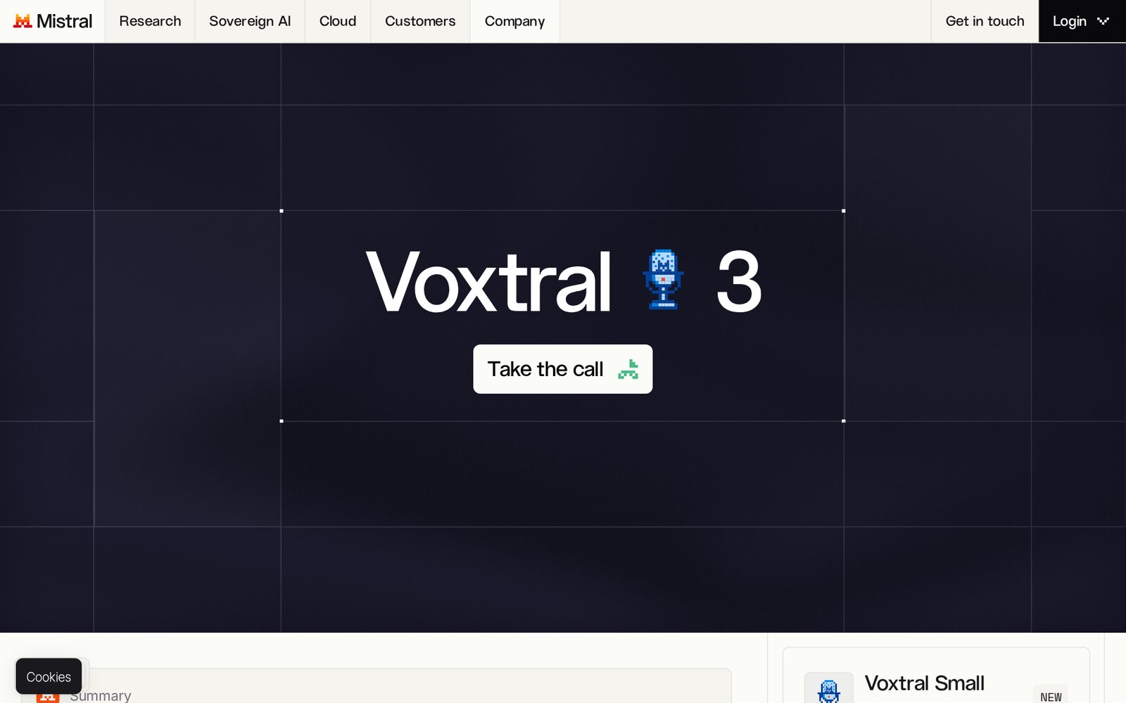 Screenshot of Mistral AI's Voxtral 3 announcement page, October 24, 2026