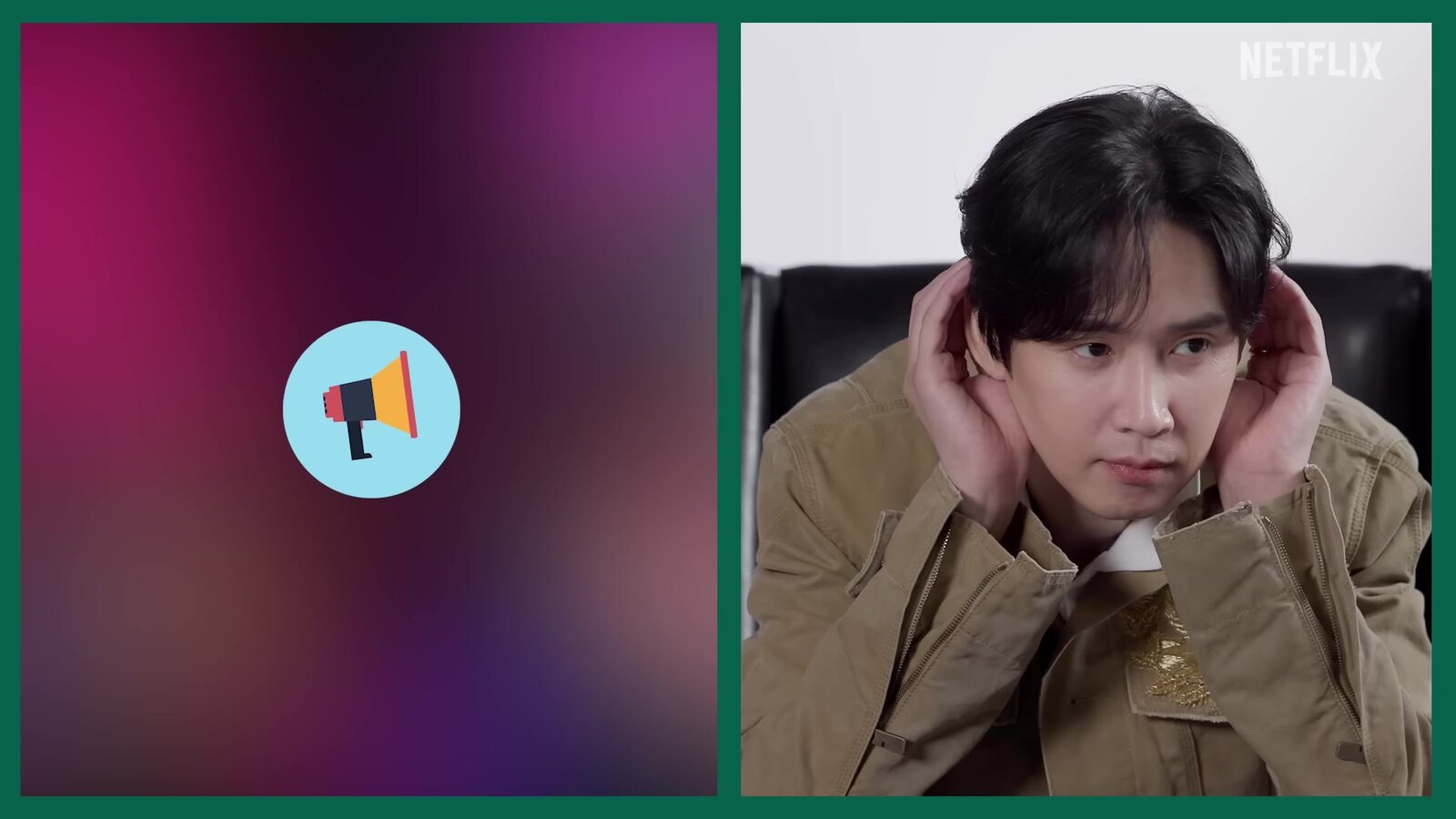 El actor de El juego del calamar Park Sung-hoon se cubre los oídos para escuchar un fragmento doblado en un video de Netflix de la temporada 3. Imagen: Netflix