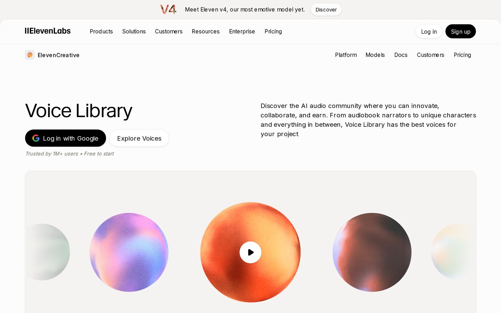 Screenshot of the ElevenLabs Voice Library page, October 24, 2026