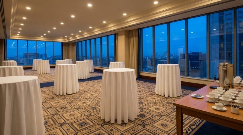 A hotel function room set up for an industry networking evening. © Voice Over Herald